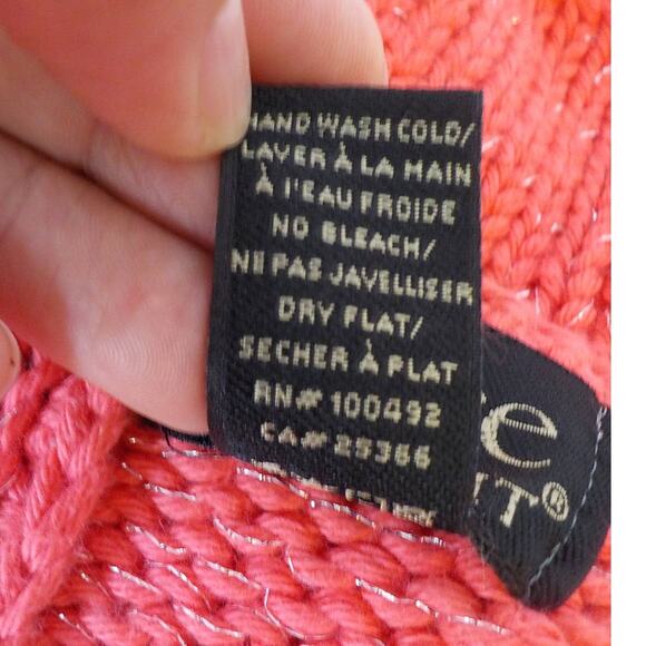 Pure Handknit Orange Cardigan Size S/M Metallic Knit Big Button Coastal Boho - Picture 12 of 13